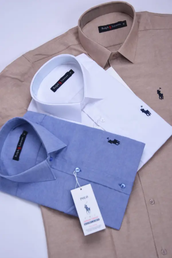 pack de 3 chemises Ralph lauren Oxford demi manche  Ref-PCK21881 ( Blanche + Beige + Bleu roi )