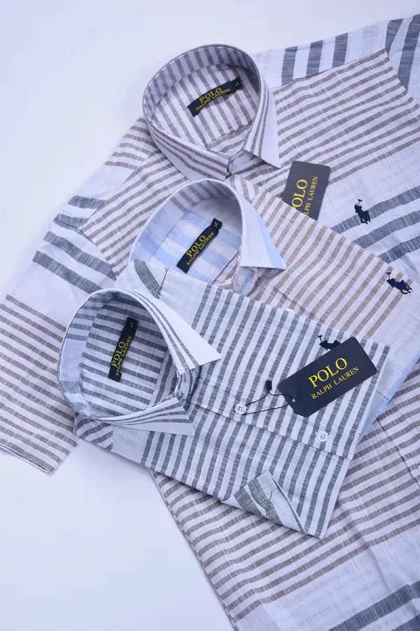 Pack de 3 chemises Ralph lauren En Lin  Rayé demi manche Ref-RY19W01